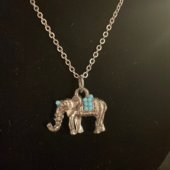 Silver & Turquoise Elephant Charm Necklace - Picture 2 of 4